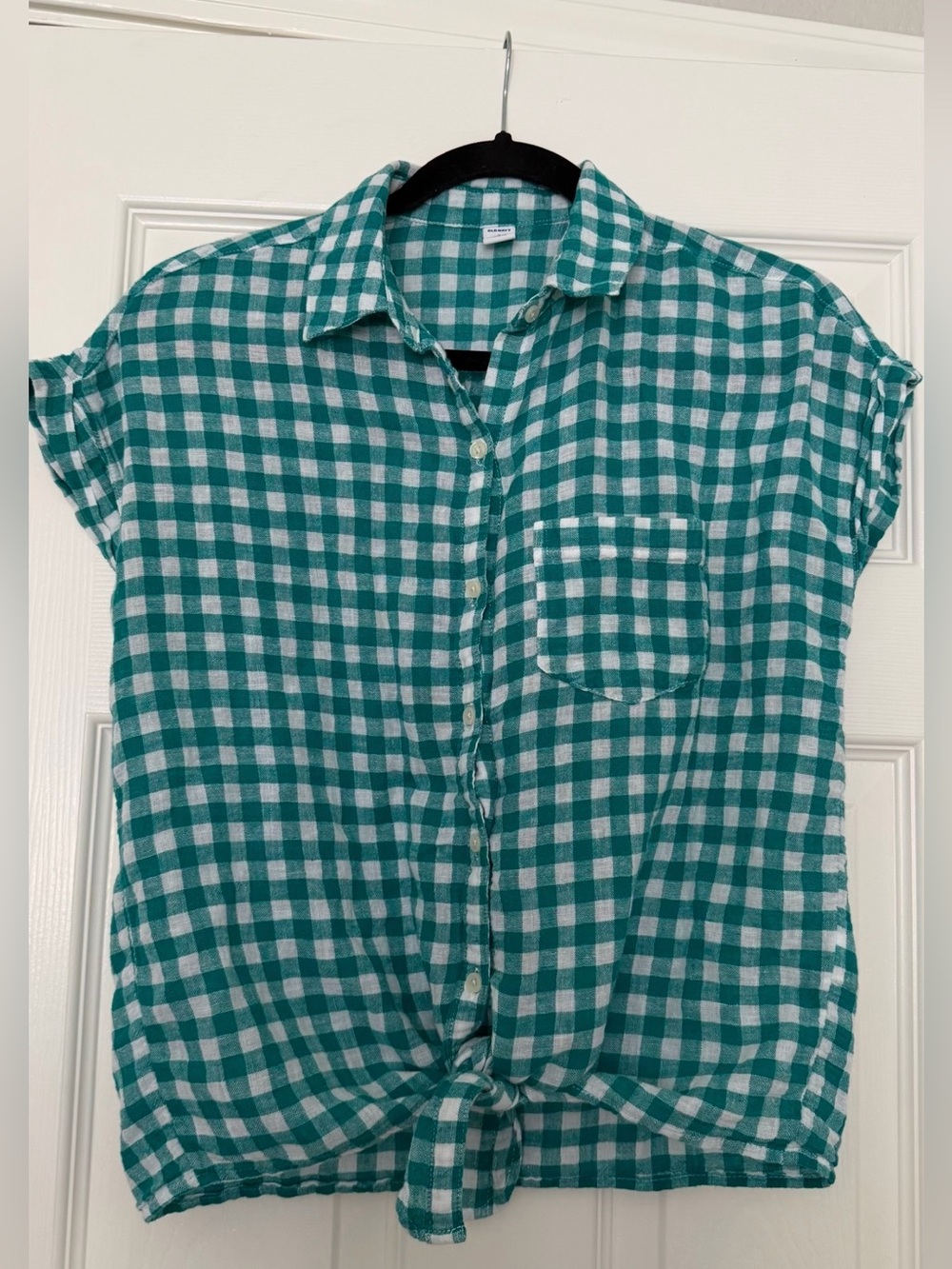 Old Navy Teal and White Gingham Button-Up Shirt